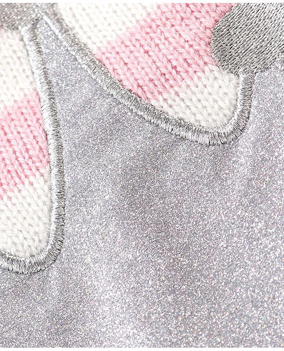 Babyhug Knitted Full Sleeves Sweater Set Stripes & Crown Patch - Pink & White