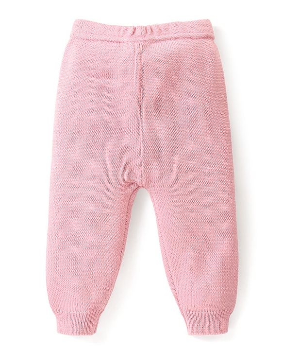 Babyhug Knitted Full Sleeves Sweater Set Stripes & Crown Patch - Pink & White