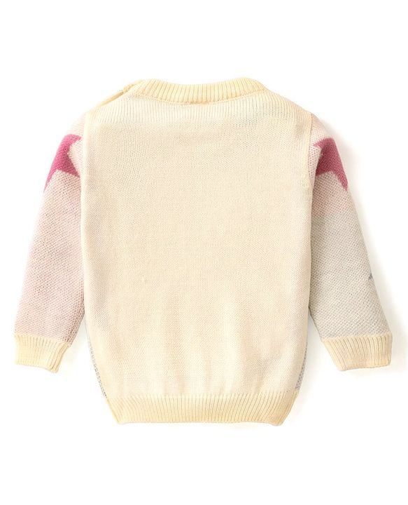 Babyhug Knitted Full Sleeves Baby Sweater Set with Star Design - Pink & White