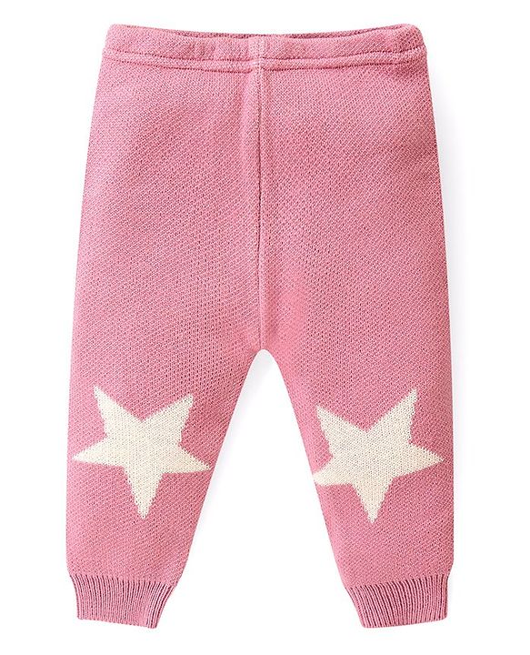 Babyhug Knitted Full Sleeves Baby Sweater Set with Star Design - Pink & White