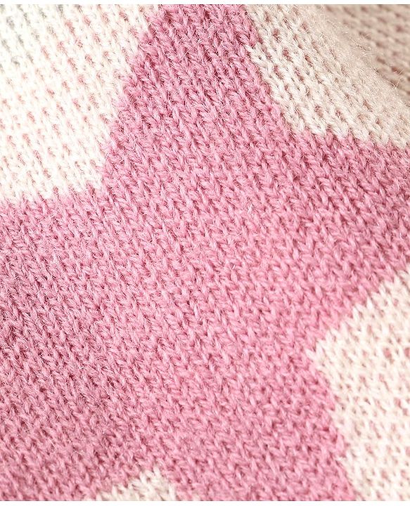 Babyhug Knitted Full Sleeves Baby Sweater Set with Star Design - Pink & White