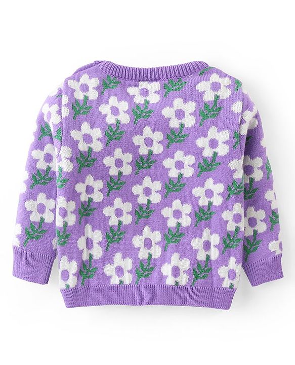 Babyhug Knitted Full Sleeves Baby Sweater Set with Floral Design - Lavender