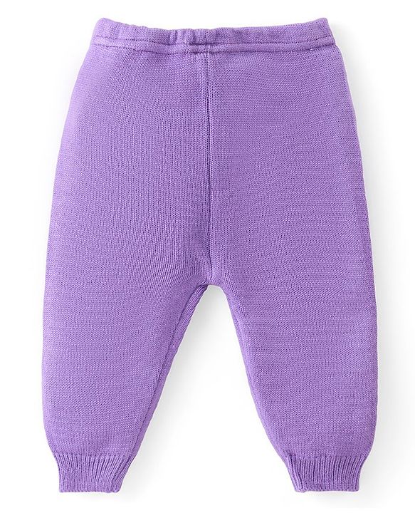Babyhug Knitted Full Sleeves Baby Sweater Set with Floral Design - Lavender