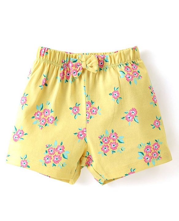 Babyhug Cotton Knit Frill Sleeves Night Suit With Floral Print - Yellow
