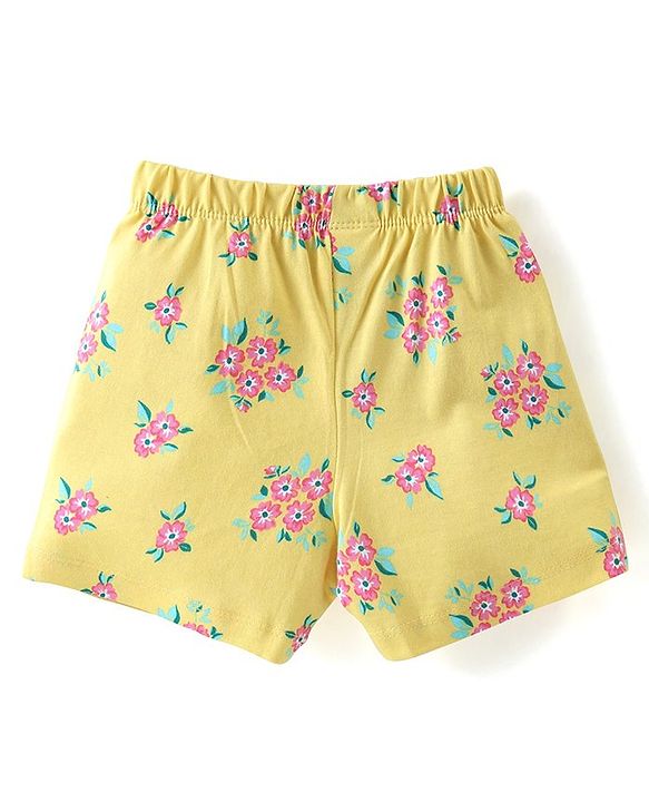 Babyhug Cotton Knit Frill Sleeves Night Suit With Floral Print - Yellow