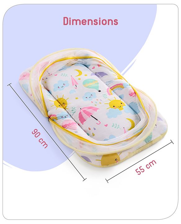 Babyhug Cotton Mattress Set with Mosquito Net Elephant Print - Pink
