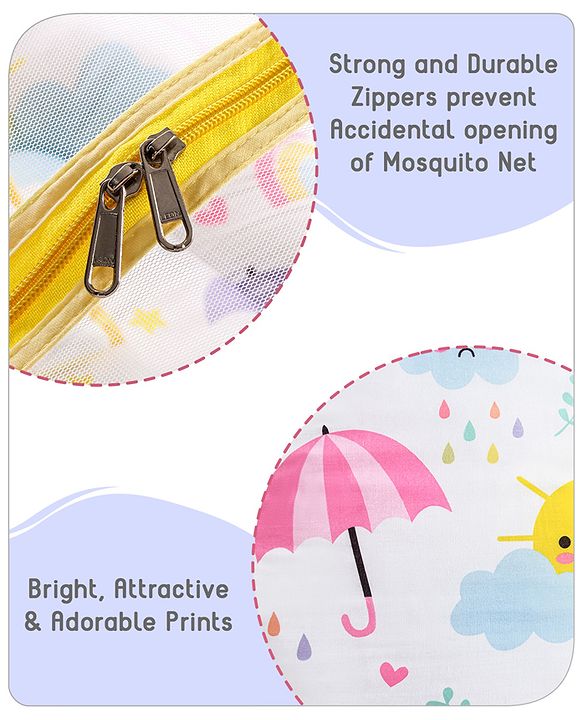 Babyhug Cotton Mattress Set with Mosquito Net Elephant Print - Pink