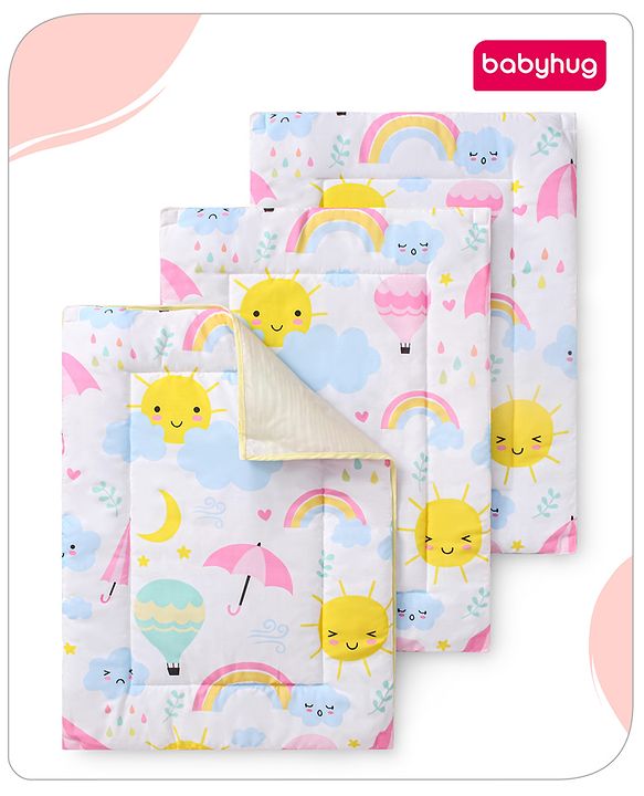 Babyhug Multi Purpose Baby Mat With Sunny Day Theme Print Set Of 3 - White