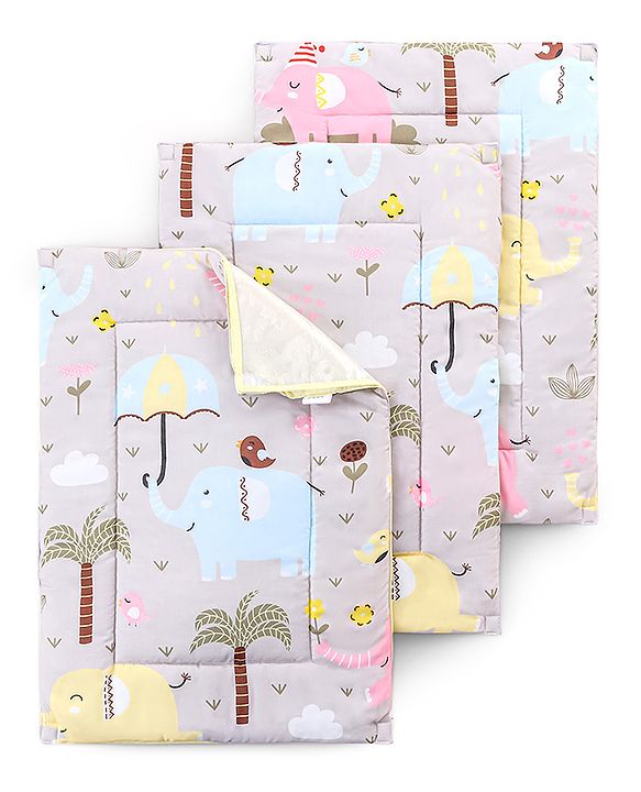 Babyhug Multi Purpose Baby Mat With Rainy Day Theme Print Set Of 3 - Light Beige