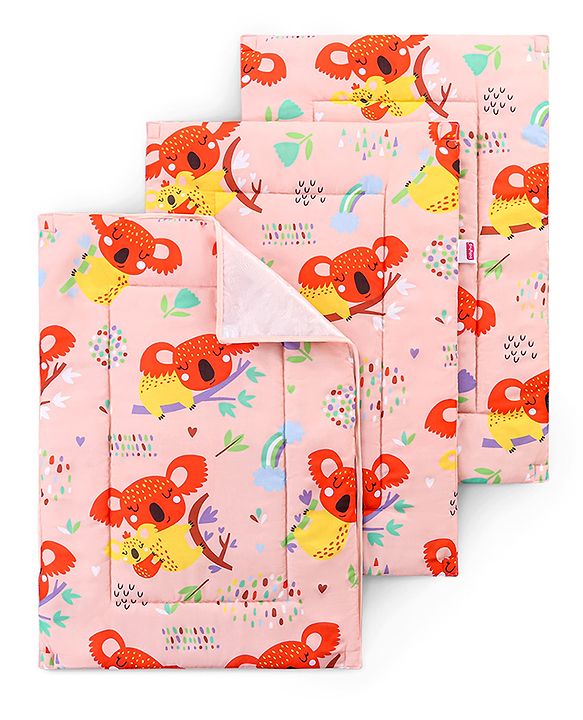 Babyhug Multi Purpose Baby Mat With Rainy Day Theme Print Set Of 3 - Light Beige