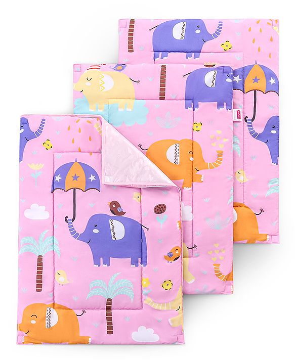 Babyhug Multi Purpose Baby Mat With Rainy Day Theme Print Set Of 3 - Light Beige