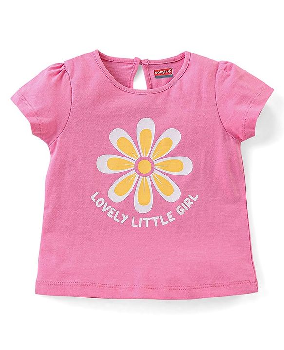Babyhug Cotton Knit Half Sleeves Top Floral Graphics Pack Of 3 - Pink & Yellow