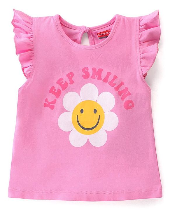 Babyhug Cotton Frill Sleeves Tops With Floral Smiley & Polka Dots Print Pack of 3 - Multicolor