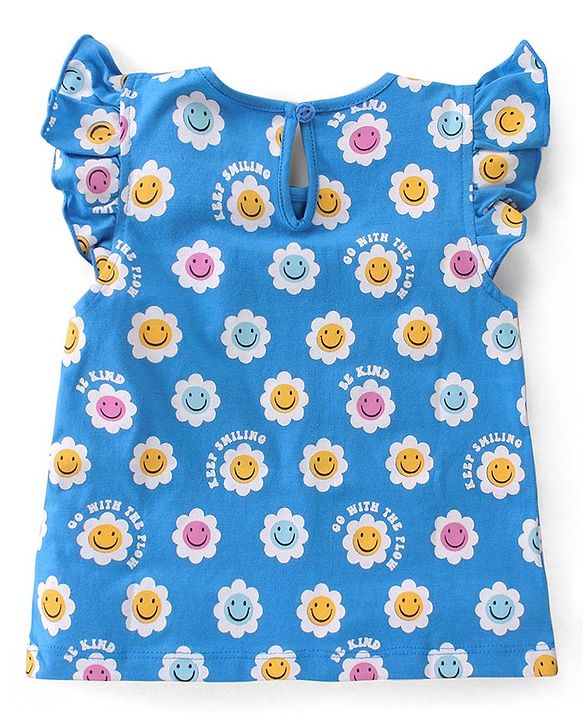 Babyhug Cotton Frill Sleeves Tops With Floral Smiley & Polka Dots Print Pack of 3 - Multicolor