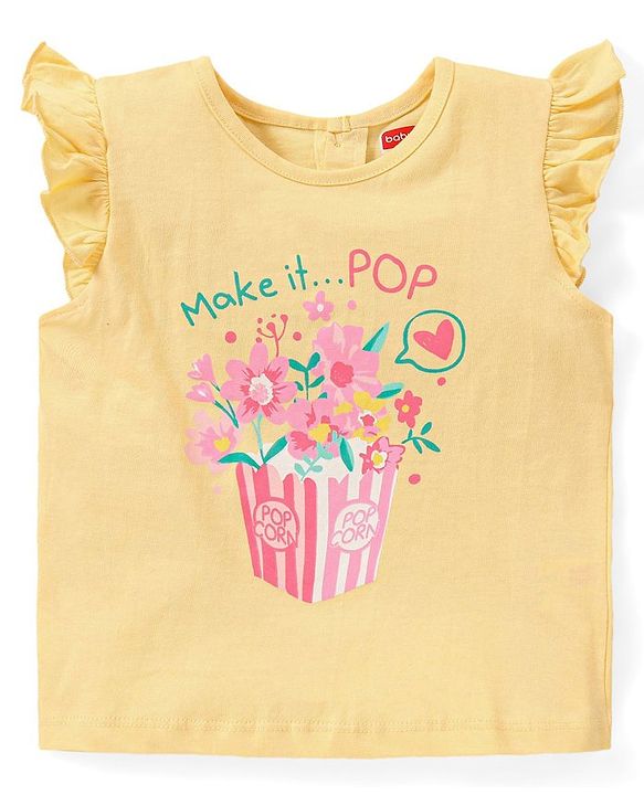 Babyhug Cotton Knit Frill Sleeves Floral Printed Night Suit - Yellow