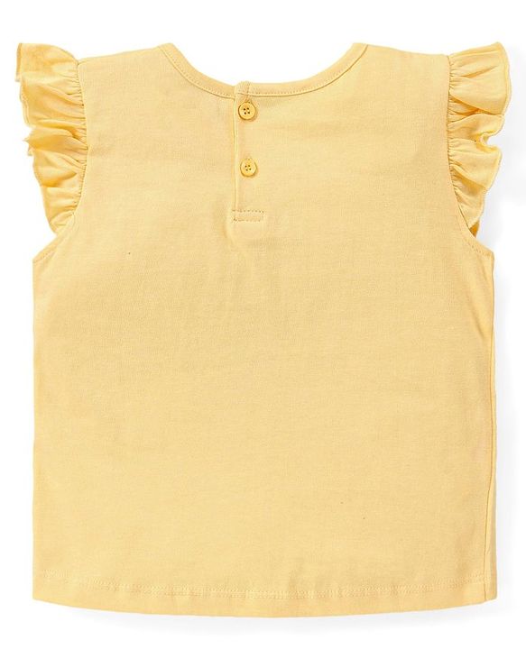 Babyhug Cotton Knit Frill Sleeves Floral Printed Night Suit - Yellow