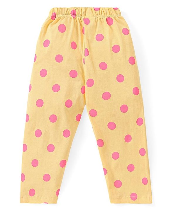 Babyhug Cotton Knit Frill Sleeves Floral Printed Night Suit - Yellow