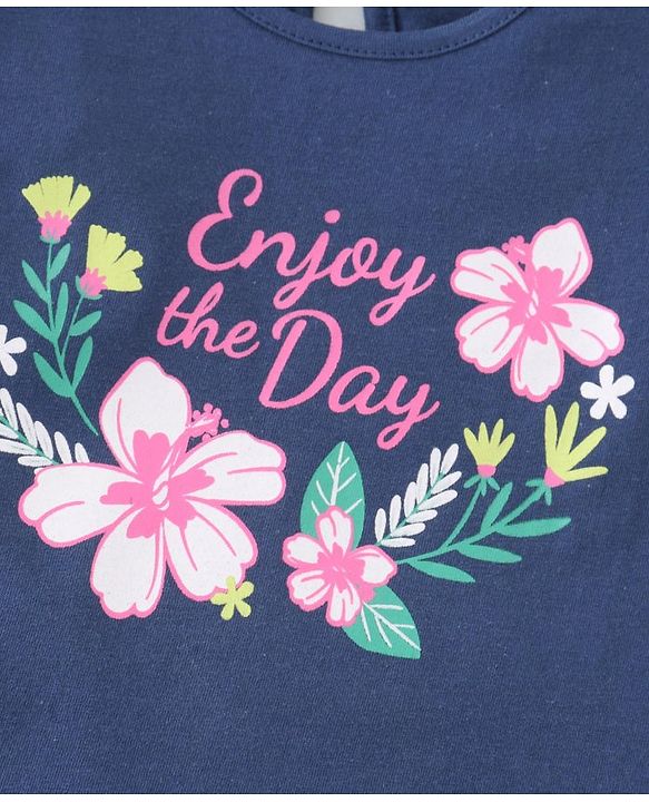 Babyhug Cotton A-Line Frill Sleeves Tops With Floral Graphics & Polka Dot Print Pack of 3 - Navy Pink & Yellow