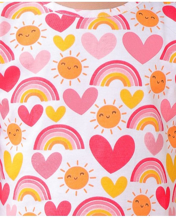 Babyhug Cotton Knit Sleeveless Nighty Heart and Sun Print - Multicolour