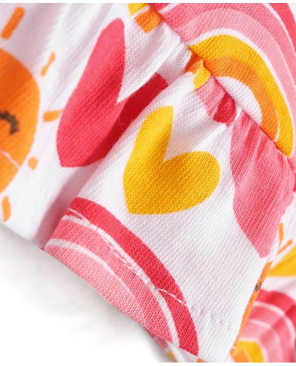 Babyhug Cotton Knit Sleeveless Nighty Heart and Sun Print - Multicolour