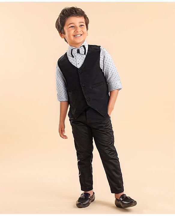 Babyhug Cotton Woven Full Sleeves Party Suit  with Bow  Polka Dots Print -  White & Black