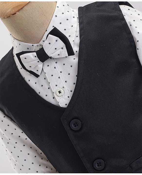 Babyhug Cotton Woven Full Sleeves Party Suit  with Bow  Polka Dots Print -  White & Black