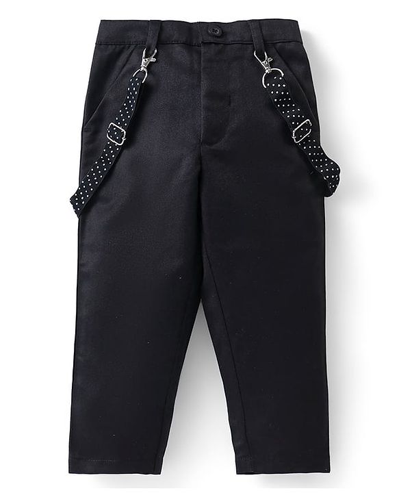 Babyhug Full Sleeves Party Wear Dobby Shirt & Trousers Set with Bow & Suspender - Maroon