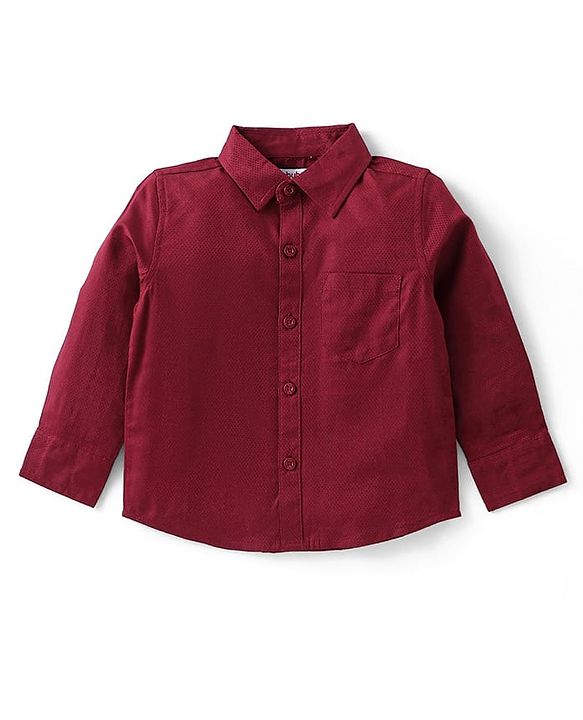Babyhug Full Sleeves Party Wear Dobby Shirt & Trousers Set with Bow & Suspender - Maroon