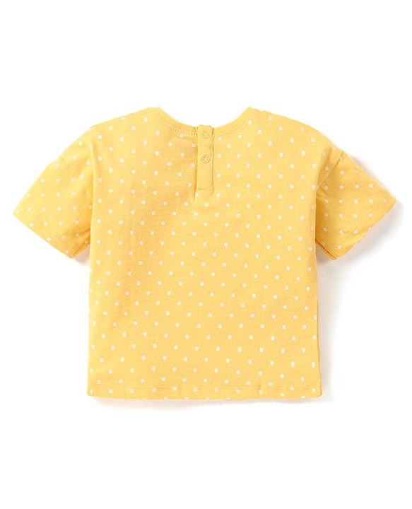 Babyhug Cotton Knit Crop T-Shirt with Drop Shoulder Half Sleeves in Floral Graphics - Yellow