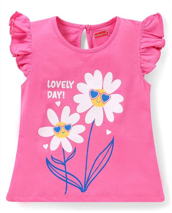 Babyhug Cotton Frill Sleeves Tops With Hearts Graphics Pack of 3 - Multicolor