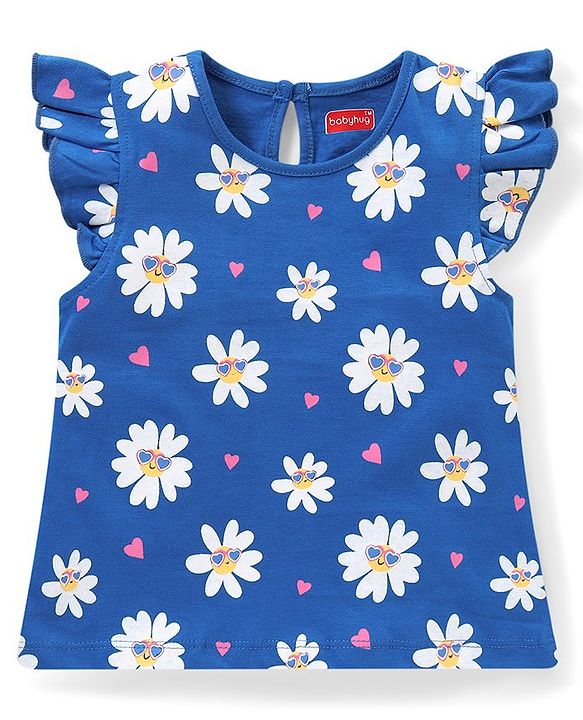 Babyhug Cotton Frill Sleeves Tops With Hearts Graphics Pack of 3 - Multicolor