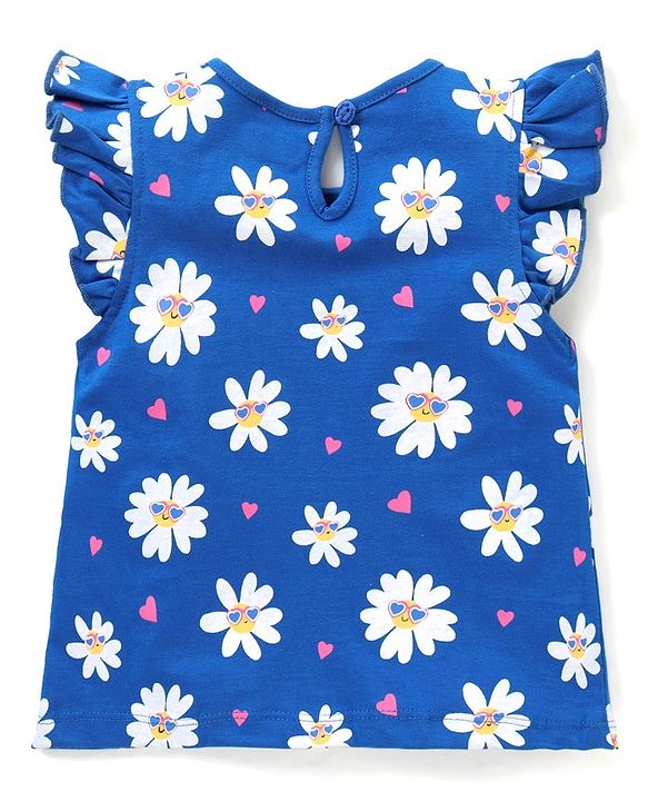 Babyhug Cotton Frill Sleeves Tops With Hearts Graphics Pack of 3 - Multicolor