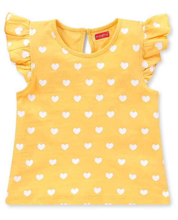 Babyhug Cotton Frill Sleeves Tops With Hearts Graphics Pack of 3 - Multicolor