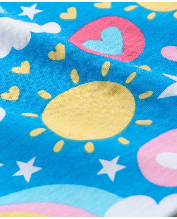 Babyhug Single Jersey Knit Frill Sleeves Nighty with Rainbow & Star Print - Blue
