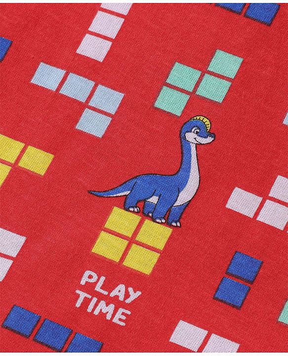 Babyhug 100% Cotton Knit Sleeveless Sando Dino Print - Red