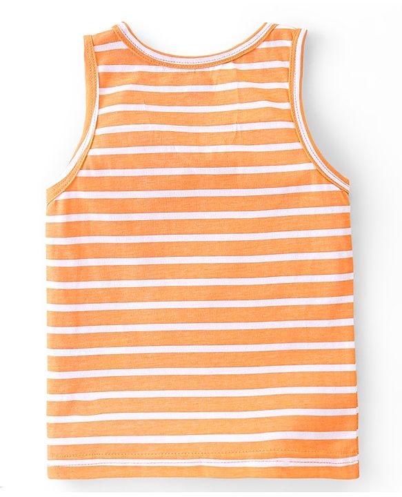 Babyhug 100% Cotton Knit Sleeveless Striped Sando - Orange