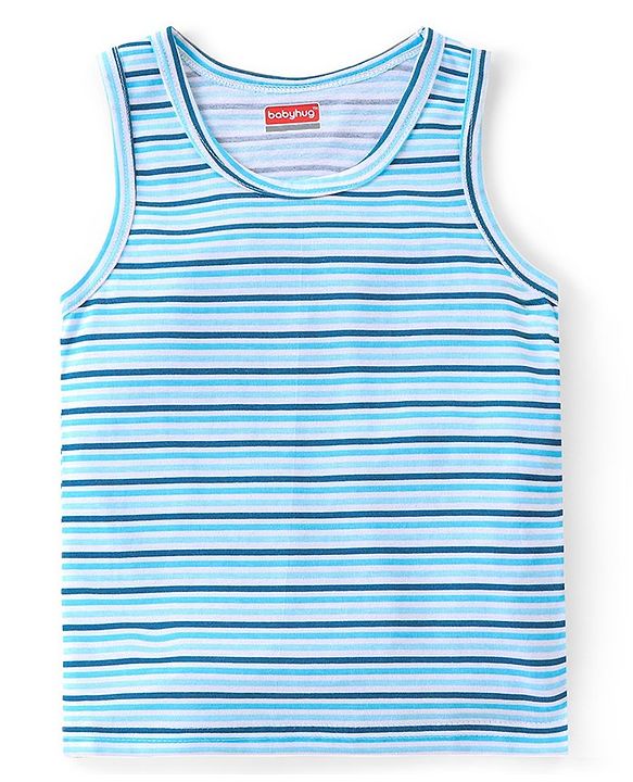 Babyhug 100% Cotton Knit Sleeveless Striped Sando - Blue
