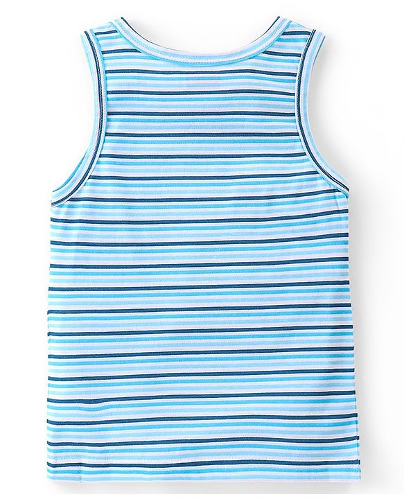 Babyhug 100% Cotton Knit Sleeveless Striped Sando - Blue