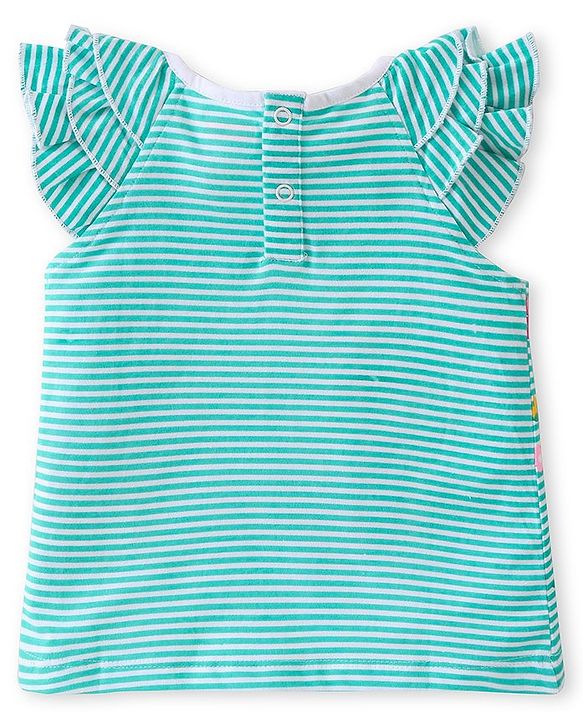 Babyhug Cotton Knit Frill Sleeves Top With  Swam Print - White & Blue
