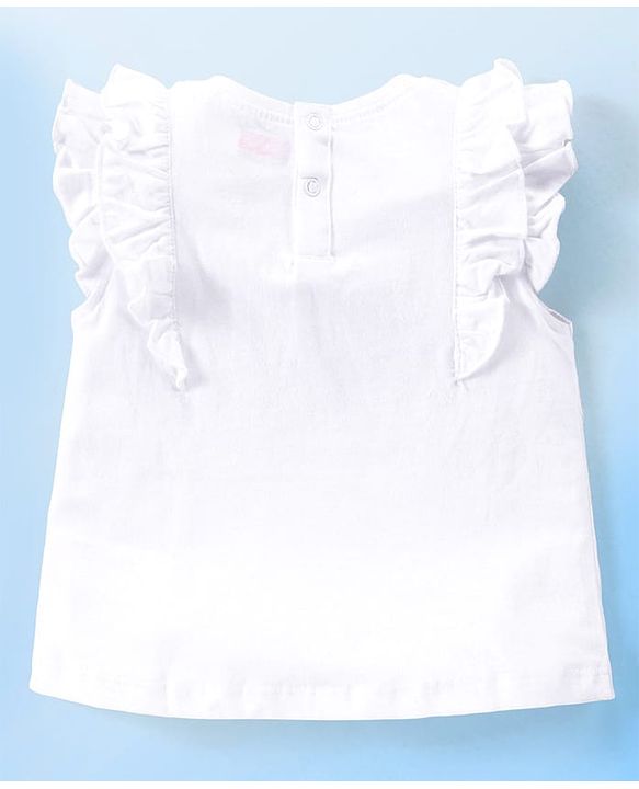 Babyhug Cotton Knit Frill Sleeves Floral Bouquet Printed Top with Frill Detailing - White