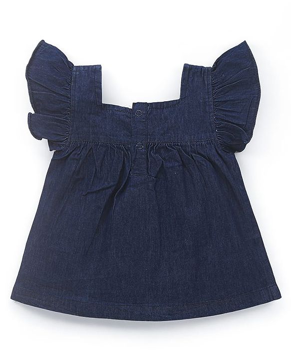 Babyhug Cotton Woven Half Sleeves Top with Floral Embroidery - Navy