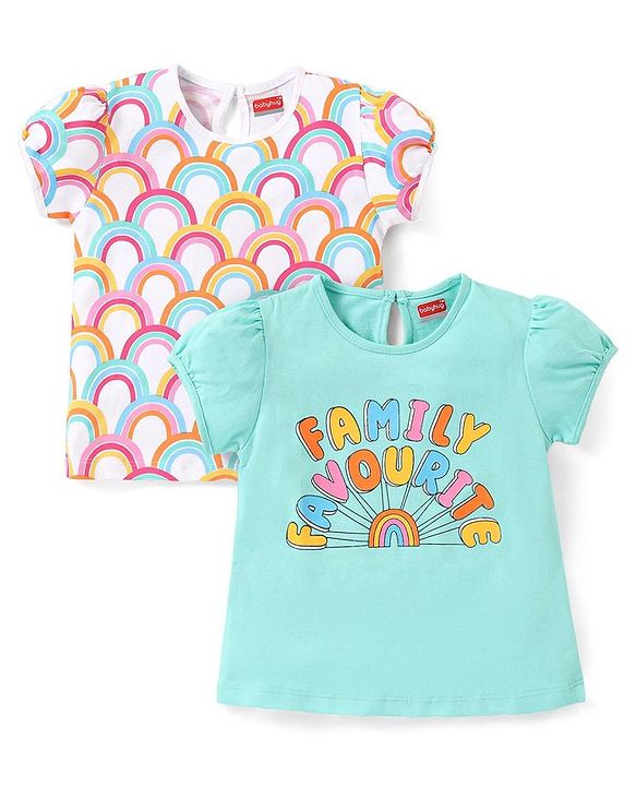 Babyhug Cotton Half Sleeves Top Text Print Pack of 2 - Multicolour