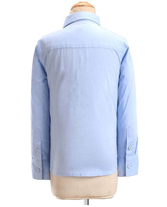 Babyhug Cotton Woven Full Sleeves Party Suit with Dobby Waistcoat & Bow - Light Blue & Grey