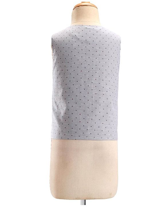 Babyhug Cotton Woven Full Sleeves Party Suit with Dobby Waistcoat & Bow - Light Blue & Grey