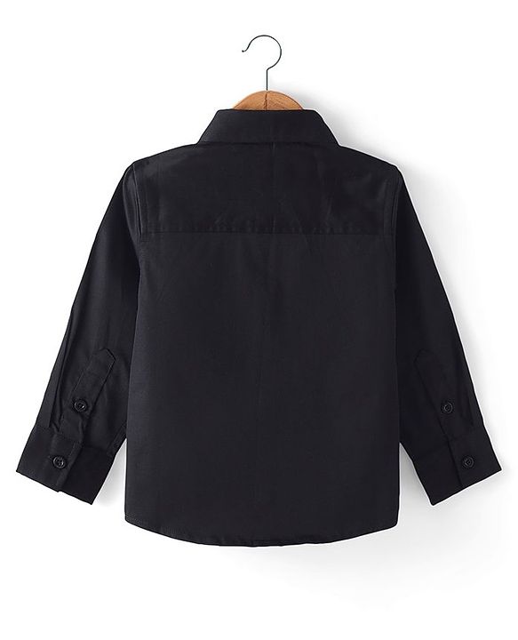 Babyhug Cotton Lycra Woven Full Sleeve Solid Shirt with Bow Applique - Black