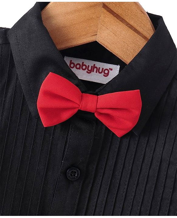 Babyhug Cotton Lycra Woven Full Sleeve Solid Shirt with Bow Applique - Black