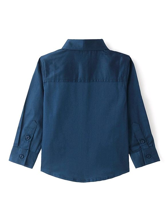 Babyhug Cotton Woven Full Sleeves Party Wear Solid Color Shirt with Bow - Blue