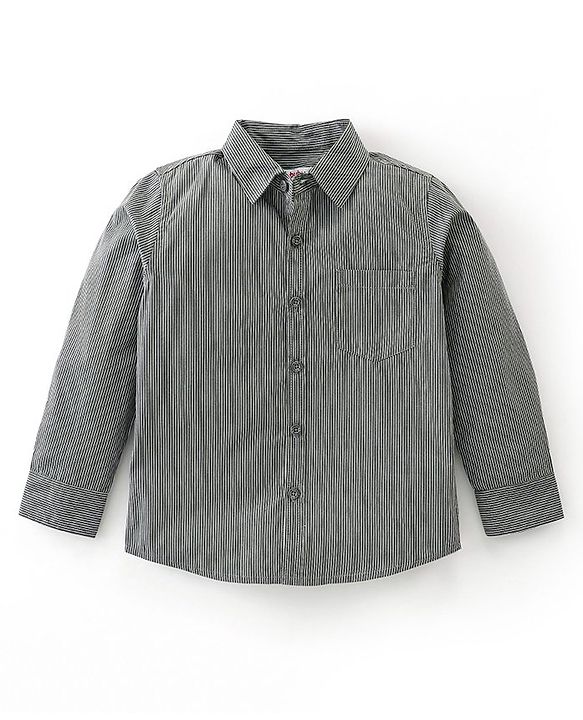 Babyhug Cotton Knit Full Sleeves Striped Shirt & Trouser With Bow - Black