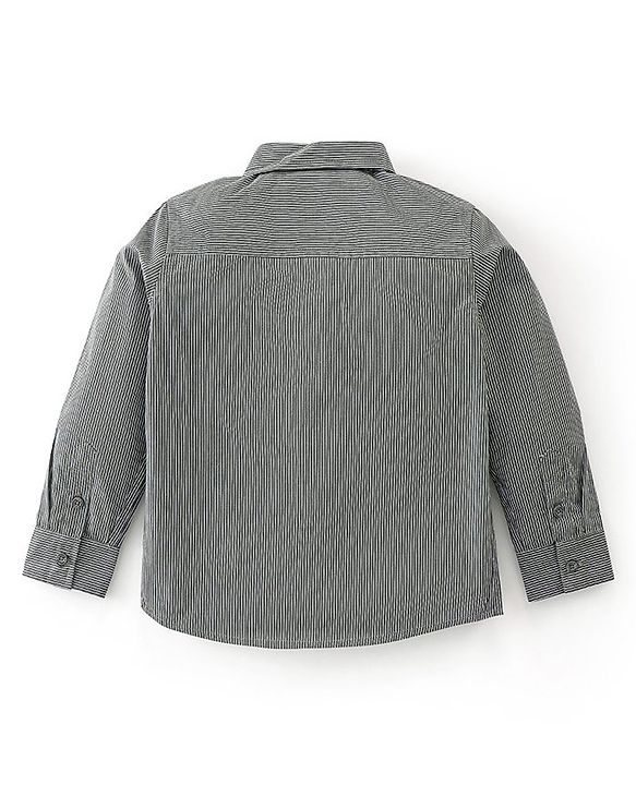 Babyhug Cotton Knit Full Sleeves Striped Shirt & Trouser With Bow - Black