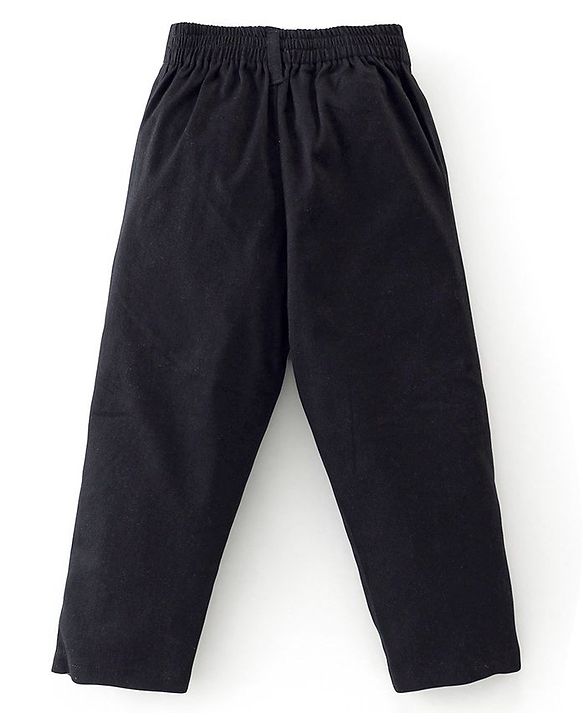 Babyhug Cotton Knit Full Sleeves Striped Shirt & Trouser With Bow - Black